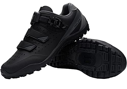 Fenlern Zapatillas de Ciclismo para Hombre Zapatos de MTB con Suela de Goma y Triple Tira de Ajustable de Correa (Gris Negro,EU 44)