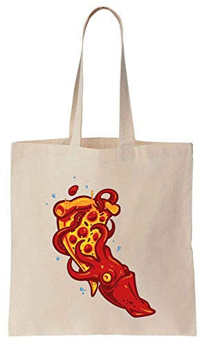 Finest Prints Kraken And Slice Of Pizza Cotton Canvas Tote Bag
