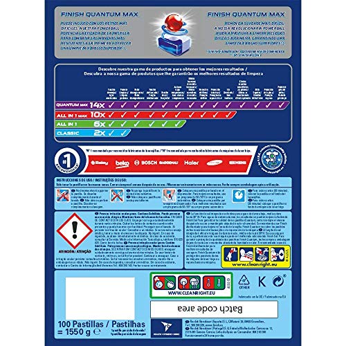 Finish Powerball Quantum XXXL - Pastillas para el lavavajillas, formato 100 unidades