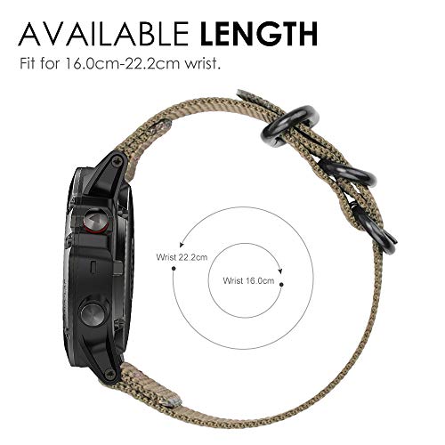 Fintie Correa Compatible con Garmin Fenix 6X/Fenix 3/Fenix 3 HR/Fenix 5X - 26mm Pulsera de Repuesto de Nylon Tejido Banda con Hebilla de Metal, Caqui