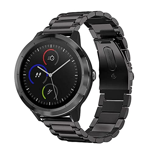 FINTIE Correa Compatible con Garmin Vivoactive 3/Vívomove HR/Vivoactive 3 Music/Forerunner 645 Music - 20mm Pulsera de Repuesto de Metal de Acero Inoxidable, Negro