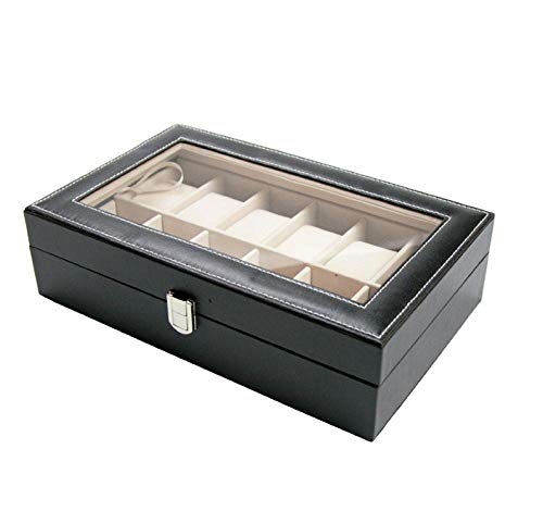 FIONAT Cajas para Joyas Caja para Relojes Hombre Mujer Regalo Viaje Caja De Almacenamiento con Tapa Abatible De Techo De Cuero De 12 Pisos 30 * 20 * 8 Cm