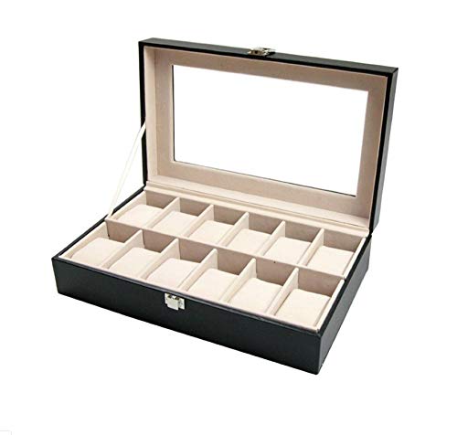 FIONAT Cajas para Joyas Caja para Relojes Hombre Mujer Regalo Viaje Caja De Almacenamiento con Tapa Abatible De Techo De Cuero De 12 Pisos 30 * 20 * 8 Cm