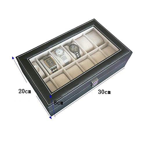 FIONAT Cajas para Joyas Caja para Relojes Hombre Mujer Regalo Viaje Caja De Almacenamiento con Tapa Abatible De Techo De Cuero De 12 Pisos 30 * 20 * 8 Cm