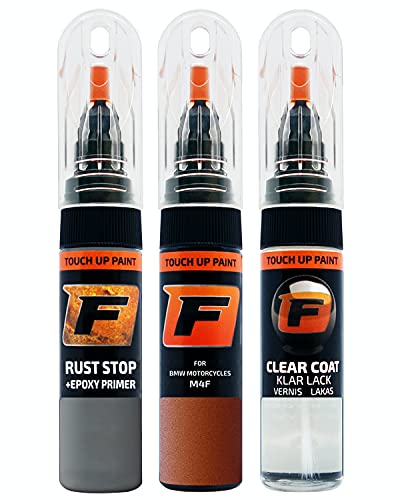 FIRANTO Kit de Pintura de Retoque Coche para BMW Motorcycles M4F Valencia Orange, Set de Reparación de Rayones y Arañazos Incluye 15 ml Bolígrafo para Retocar Pintura Coche, Primer y Barniz