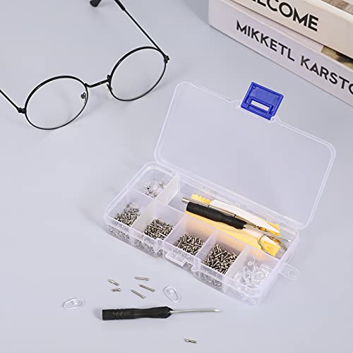 Firtink 500 Gafas Accesorios Caja de Herramientas de Tornillo, Con Gancho de Oreja de Tornillo Gafas Almohadilla Nasal Pinzas Mini Destornillador Caja de Herramientas de Tela para Gafas