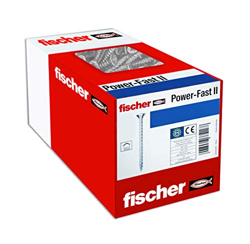 fischer Power-Fast II - caja de tornillos especiales para madera 4x70mm, para atornillado de maderas, conexión de maderas macizas o fijación de piezas a la madera ,500 ud