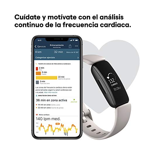 Fitbit Inspire 2 - Pulsera de salud y actividad física con ritmo cardiaco continuo, 1 año del servicio Fitbit Premium incluido y 10 días de batería, Blanco Marfil