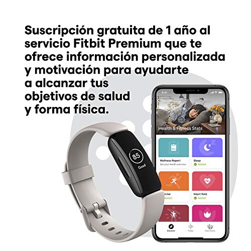 Fitbit Inspire 2 - Pulsera de salud y actividad física con ritmo cardiaco continuo, 1 año del servicio Fitbit Premium incluido y 10 días de batería, Blanco Marfil