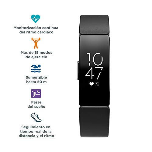 Fitbit Inspire HR, Pulsera de salud y actividad física con ritmo cardiaco, Negro