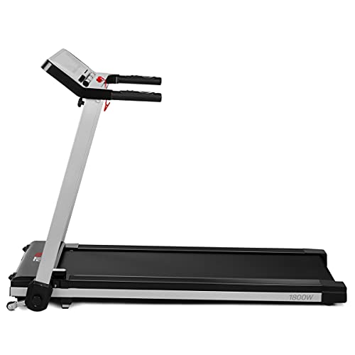 FITFIU Fitness MC-260 - Cinta de correr plegable ultra compacta, velocidad ajustable hasta 12km/h, diseño minimalista, superficie carrera 41x122cm, potencia máxima 1800W, pulsómetro, peso máx. 110kg