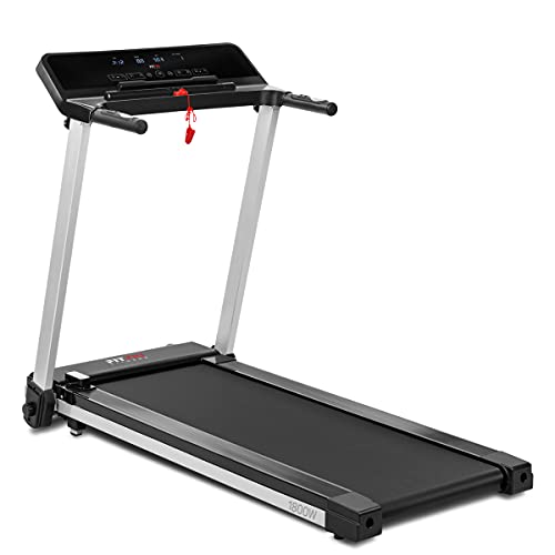 FITFIU Fitness MC-260 - Cinta de correr plegable ultra compacta, velocidad ajustable hasta 12km/h, diseño minimalista, superficie carrera 41x122cm, potencia máxima 1800W, pulsómetro, peso máx. 110kg