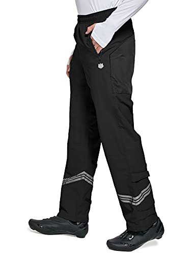 FitsT4 - Pantalones de lluvia para hombre, 2 capas, aislados, impermeables, pantalones de carga, senderismo, ciclismo, golf, bolsillos con cremallera, Negro, Medium