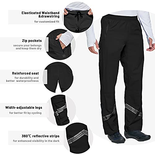 FitsT4 - Pantalones de lluvia para hombre, 2 capas, aislados, impermeables, pantalones de carga, senderismo, ciclismo, golf, bolsillos con cremallera, Negro, Medium