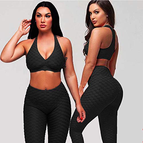 FITTOO Leggings Push Up Mujer Mallas Pantalones Deportivos Alta Cintura Elásticos Yoga Fitness Negro L