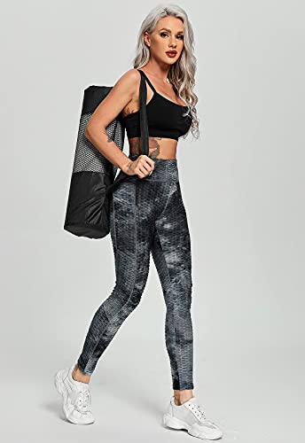 FITTOO Mallas Leggings Mujer Pantalones Deportivos Yoga Alta Cintura Elásticos Transpirables #1 Gris & Negro L