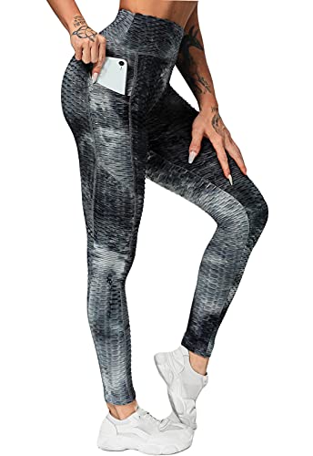 FITTOO Mallas Leggings Mujer Pantalones Deportivos Yoga Alta Cintura Elásticos Transpirables #1 Gris & Negro L