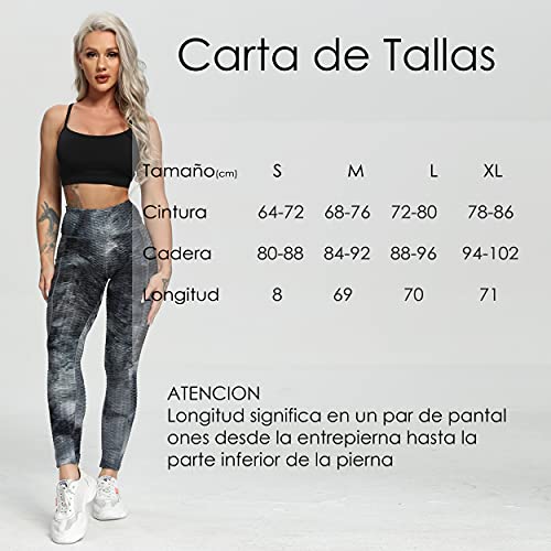 FITTOO Mallas Leggings Mujer Pantalones Deportivos Yoga Alta Cintura Elásticos Transpirables #1 Gris & Negro L