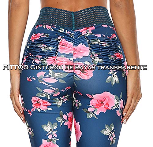FITTOO Pantalones Deportivos Mujer Yoga Leggings de Alta Cintura Elásticos Transpirables para Running Fitness #2 Azul X-Large