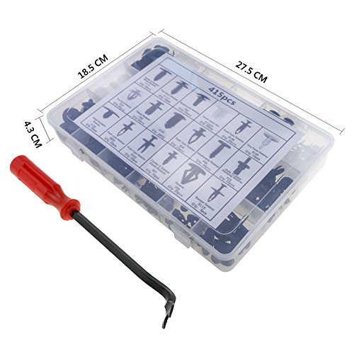 Fixget Caja de Herramientas Zexuan, 425 Unidades, Abrazaderas para Paneles de Puerta, Clips para fijación de Parachoques, Set para automóvil con Herramientas de extracción, 22,5 cm, Color Negro