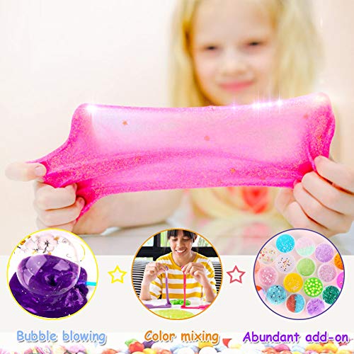 Fluffy Slime Kit de 12 Colores Crystal Slime con 10 Botellas de Brillantina para Niñas , Juguetes para Niños 4 Piezas de Juguete de Fruta para niños Mayores de 3+ años