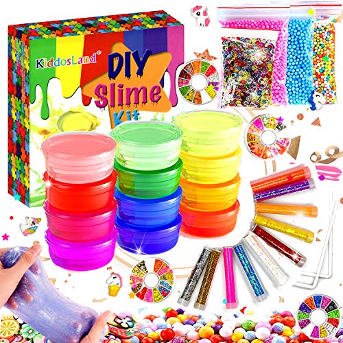 Fluffy Slime Kit de 12 Colores Crystal Slime con 10 Botellas de Brillantina para Niñas , Juguetes para Niños 4 Piezas de Juguete de Fruta para niños Mayores de 3+ años