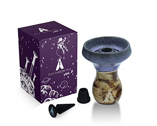 Fly Hookah Vol.2 - Cazoleta Cachimba de Alta Temperatura - Barro Blanco Gres y Adaptado a Todos los Gestor de Calor Shisha - Con Goma para Cachimba y Tapon Para Evitar Atascar el Tabaco