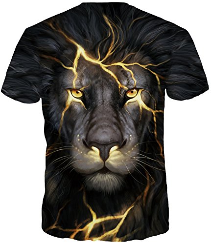 FLYCHEN Hombre T-Shirt Modelo 3D Impresos de Dibujos Animados Casual Camiseta de Manga Corta Tees León relámpago - XL