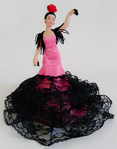 Folk Artesanía Muñeca Porcelana andaluza o Flamenca 18 cm (Rosa Liso)