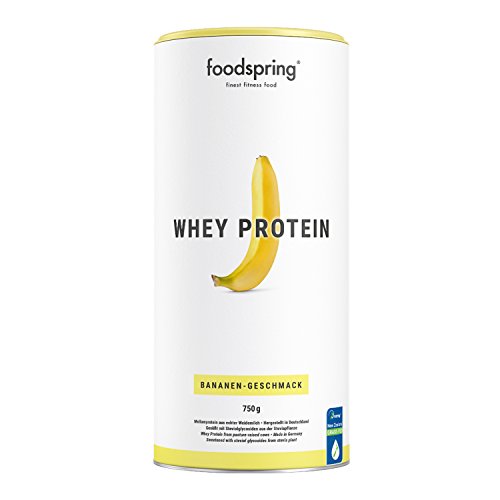 foodspring Proteína Whey, Sabor Plátano, 750g, Fórmula en polvo alta en proteínas para unos músculos más fuertes, elaborada con leche de pastoreo de primera calidad