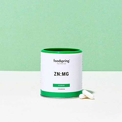 foodspring Zinc y Magnesio, 100 cápsulas, Suplemento vegano de zinc y magnesio para mejorar el rendimiento