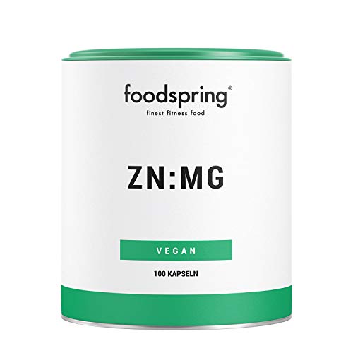 foodspring Zinc y Magnesio, 100 cápsulas, Suplemento vegano de zinc y magnesio para mejorar el rendimiento