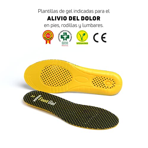 Footgel- Plantillas Foot Gel Works® ayuda a prevenir y aliviar lesiones producidas por los impactos contra el suelo al practicar cualquier tipo de actividad laboral (Naranjo, 39-42)