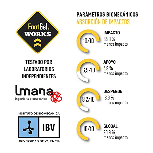 Footgel- Plantillas Foot Gel Works® ayuda a prevenir y aliviar lesiones producidas por los impactos contra el suelo al practicar cualquier tipo de actividad laboral (Naranjo, 39-42)