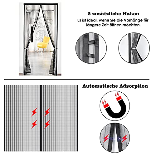 FORTRY Mosquitera Puerta Magnetica Corredera Cortina 140 x 240 cm, cortina mosquitera magnética, para puerta de balcón, salón, montaje sencillo sin agujeros