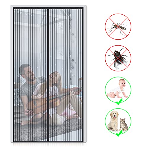 FORTRY Mosquitera Puerta Magnetica Corredera Cortina 140 x 240 cm, cortina mosquitera magnética, para puerta de balcón, salón, montaje sencillo sin agujeros