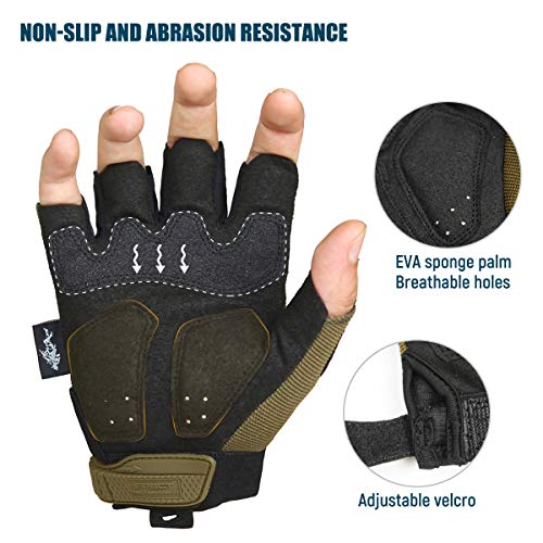 FREE SOLDIER Guantes de Moto para Hombre Verano Guantes Tácticos Militares Ideal para Motocross Ciclismo Airsoft Combate Alpinismo Guantes Medio Dedo Negro M