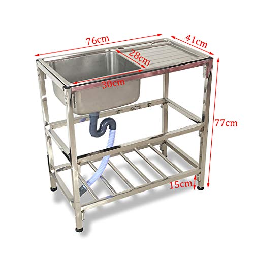 Fregadero De Cocina Comercial Fregadero Individual Independiente De Acero Inoxidable Con Banco De Trabajo, Apto Para Restaurante, Lavandería, Bar, Casas De Alquiler, 76x41x77cm