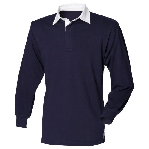 Front Row - Camiseta de rugby de manga larga azul azul marino/blanco Small