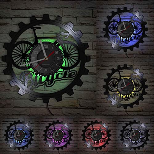 FTYYSWL Reloj de Pared con Registro LP de Vinilo para Bicicleta, Tienda de Bicicletas, Deporte, diseño artístico único, Reloj de Pared para Ciclistas, Accesorios para Pasatiempos, Regalo