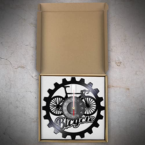 FTYYSWL Reloj de Pared con Registro LP de Vinilo para Bicicleta, Tienda de Bicicletas, Deporte, diseño artístico único, Reloj de Pared para Ciclistas, Accesorios para Pasatiempos, Regalo