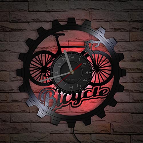 FTYYSWL Reloj de Pared con Registro LP de Vinilo para Bicicleta, Tienda de Bicicletas, Deporte, diseño artístico único, Reloj de Pared para Ciclistas, Accesorios para Pasatiempos, Regalo