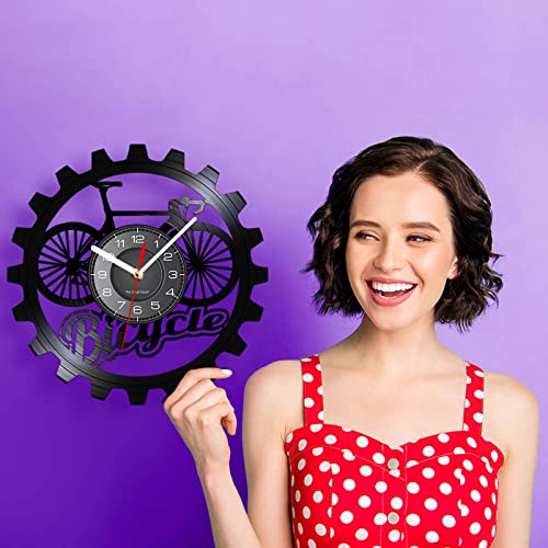 FTYYSWL Reloj de Pared con Registro LP de Vinilo para Bicicleta, Tienda de Bicicletas, Deporte, diseño artístico único, Reloj de Pared para Ciclistas, Accesorios para Pasatiempos, Regalo
