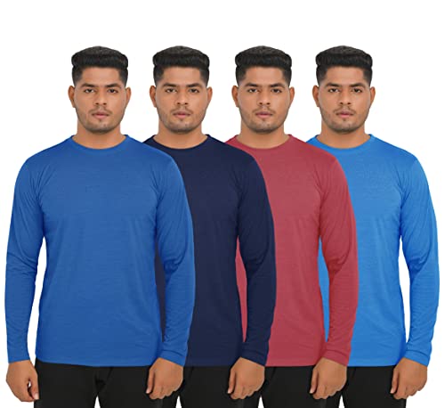 FULL TIME SPORTS® 4 Pack Manga Larga Manga Corta Top Casual Cuello Redondo Camisetas para Hombre (Combo # 8) - (4 Pack - Azul Oscuro-Azul Claro-Vino-Azul Marino, 2XL)