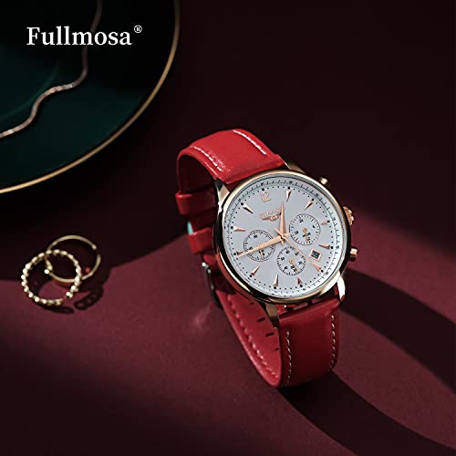 Fullmosa Axus Correa Piel, para Correa Reloj, Huawei Samsung Correa/Banda/Pulsera/Strap 14mm 16mm 18mm 19mm 20mm 22mm 24mm, Rojo + Hebilla de Dorada, 22mm