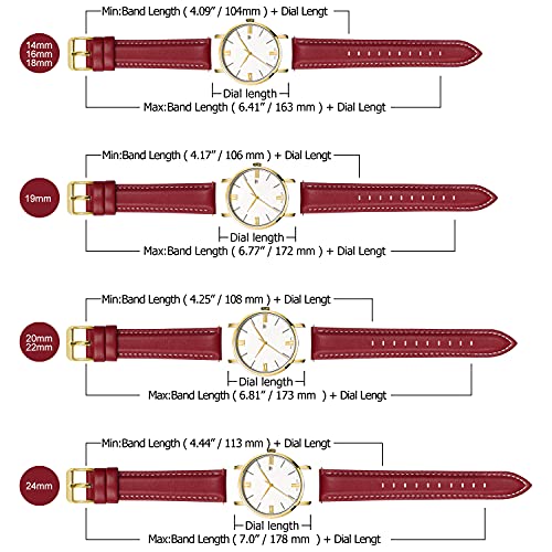 Fullmosa Axus Correa Piel, para Correa Reloj, Huawei Samsung Correa/Banda/Pulsera/Strap 14mm 16mm 18mm 19mm 20mm 22mm 24mm, Rojo + Hebilla de Dorada, 22mm