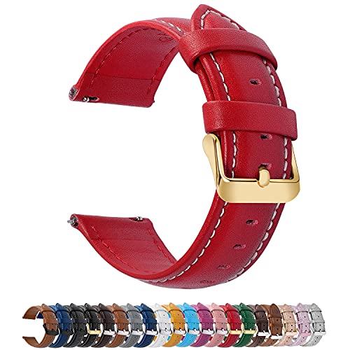 Fullmosa Axus Correa Piel, para Correa Reloj, Huawei Samsung Correa/Banda/Pulsera/Strap 14mm 16mm 18mm 19mm 20mm 22mm 24mm, Rojo + Hebilla de Dorada, 22mm