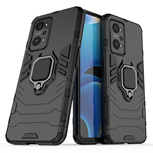 Funda para Realme GT Neo 2 con 2 Piezas Protector de Pantalla Cristal Vidrio Templado, 360 Grados Anillo Iman Soporte Hard PC y Silicona TPU Bumper Cover [Grado Militar Anti-Golpe]