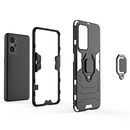 Funda para Realme GT Neo 2 con 2 Piezas Protector de Pantalla Cristal Vidrio Templado, 360 Grados Anillo Iman Soporte Hard PC y Silicona TPU Bumper Cover [Grado Militar Anti-Golpe]