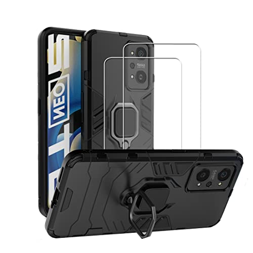 Funda para Realme GT Neo 2 con 2 Piezas Protector de Pantalla Cristal Vidrio Templado, 360 Grados Anillo Iman Soporte Hard PC y Silicona TPU Bumper Cover [Grado Militar Anti-Golpe]